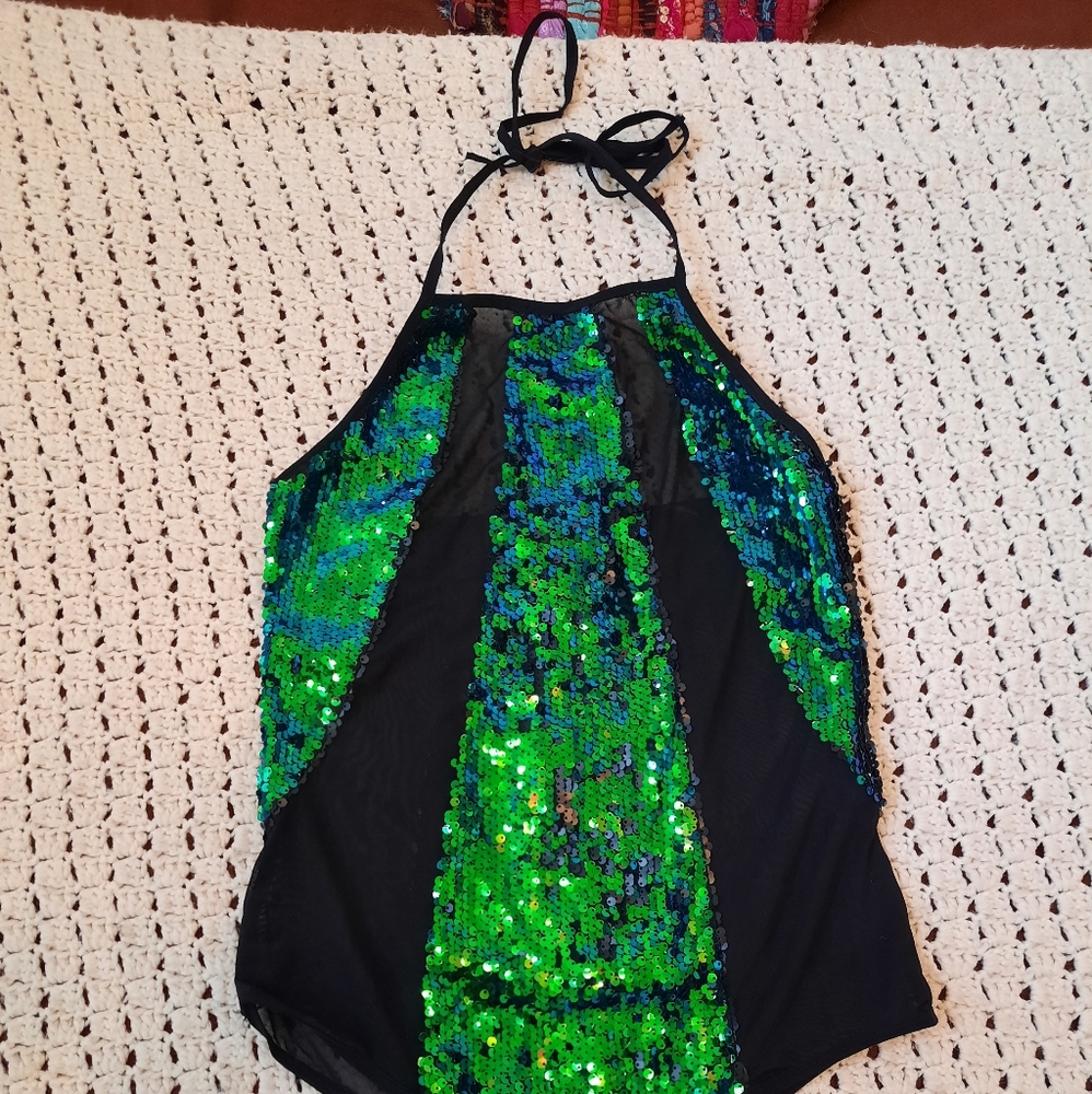 Sequined sheer bodysuit
